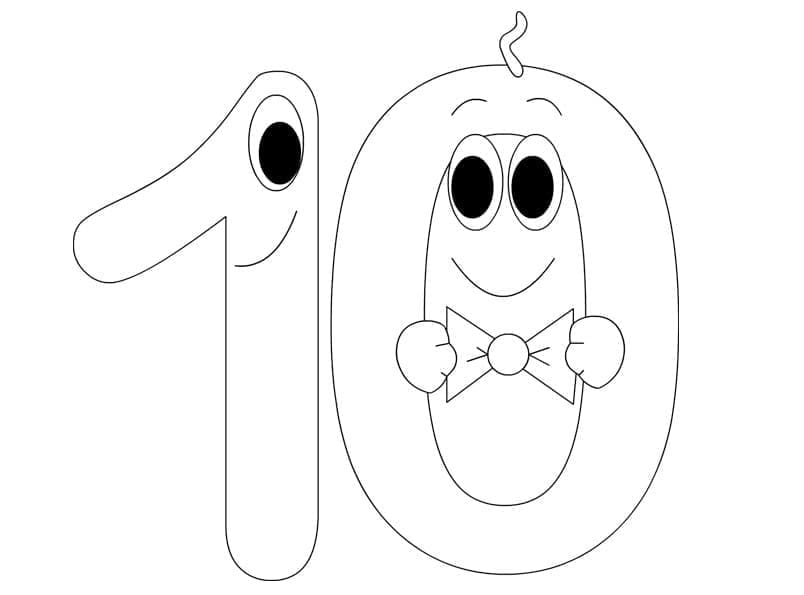 Desenho de Número 10 Fofo para Colorir