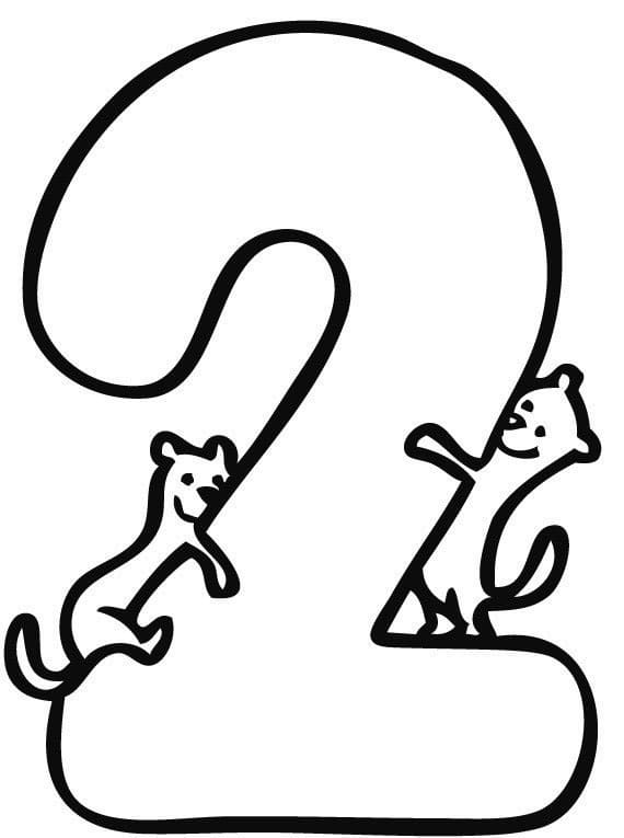 Desenho de Número 2 com Cachorros para Colorir