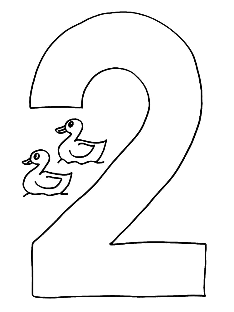 Desenho de Número 2 com Patos para Colorir