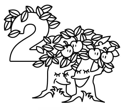 Desenho de Número 2 e Árvores para Colorir