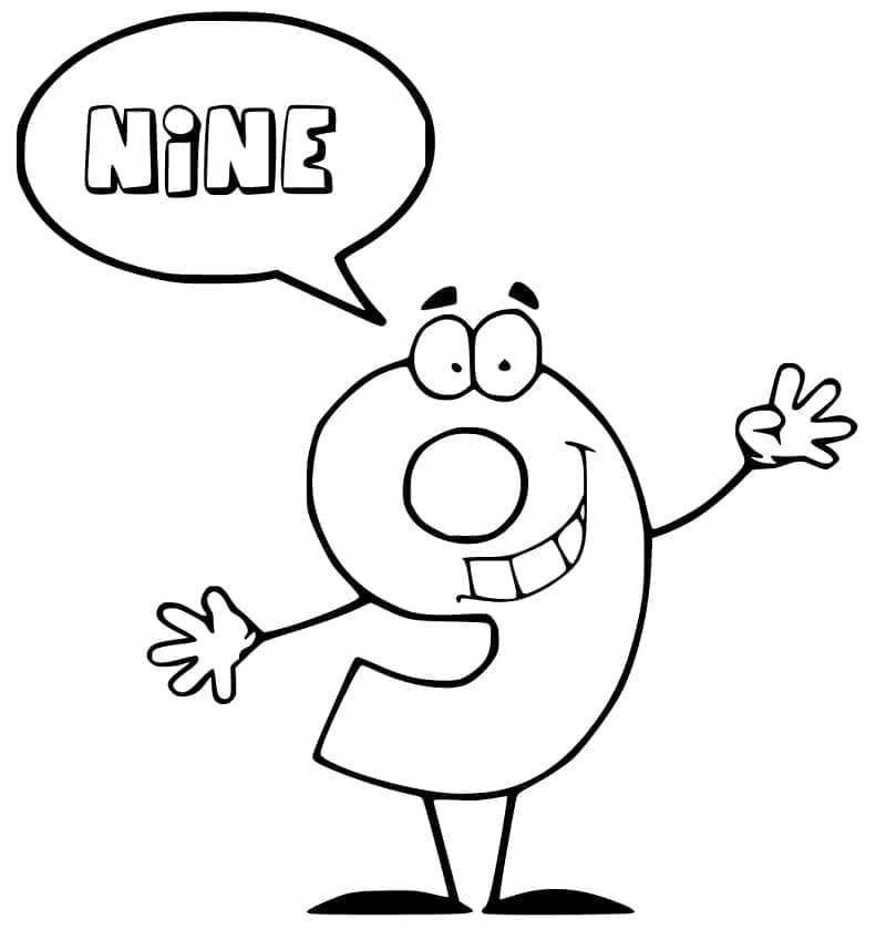 Desenho de Número 9 Animado para Colorir