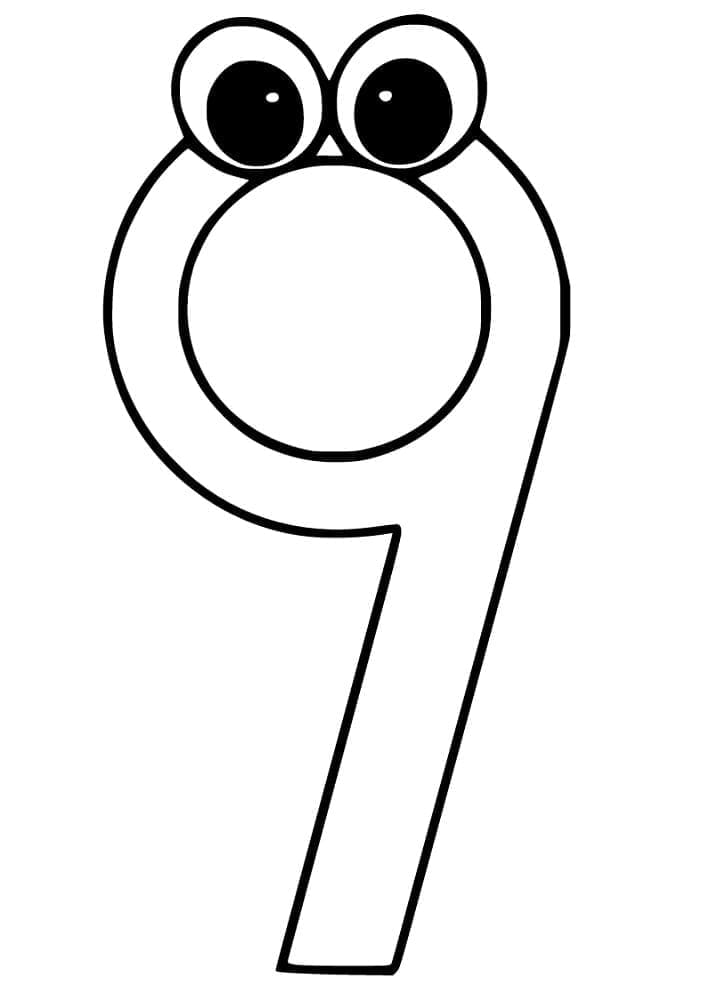 Desenho de Número 9 com Olhos para Colorir