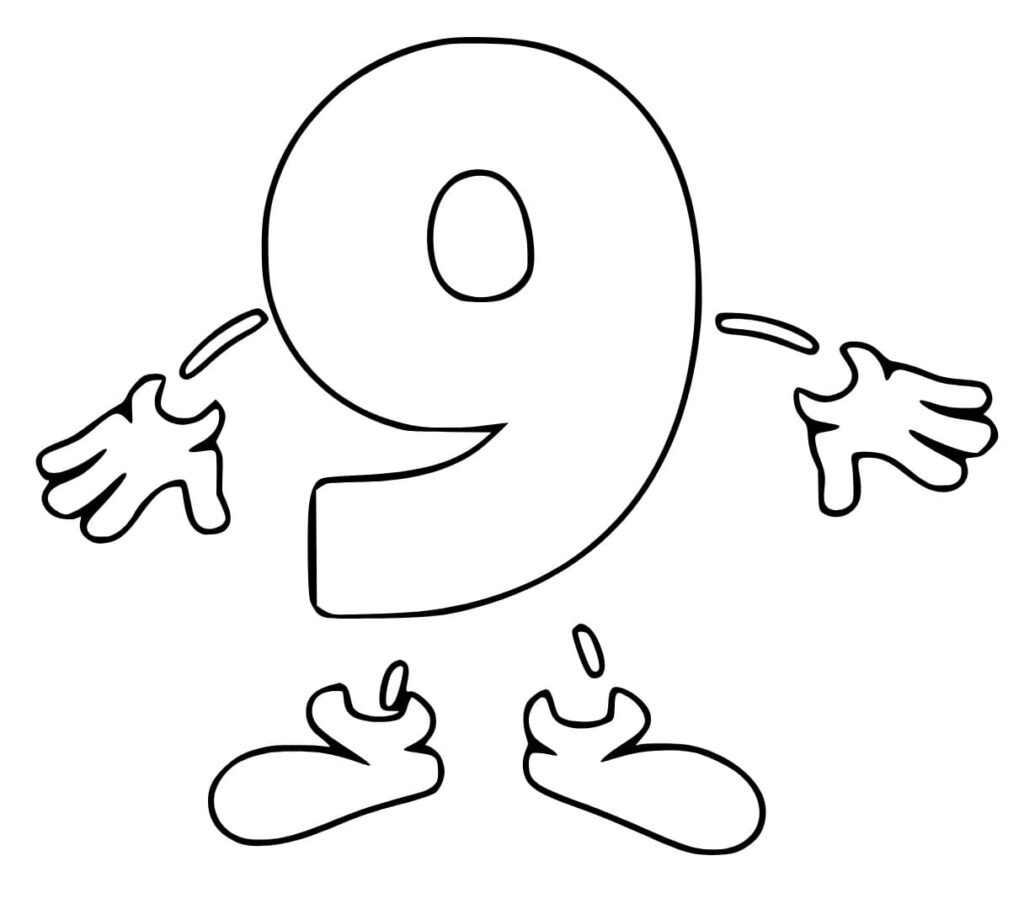 Desenho de Número 9 de Desenho Animado para Colorir