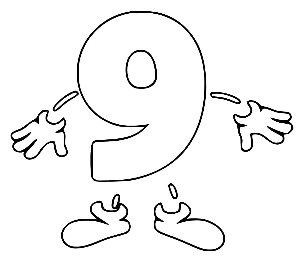 Desenho de Número 9 de Desenho Animado para Colorir