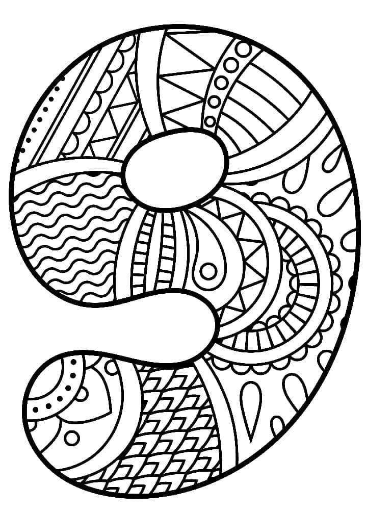 Desenho de Zentangle Número 9 para Colorir