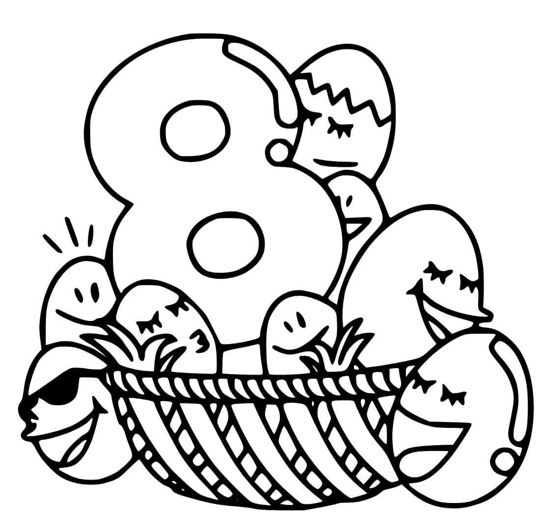 Desenho de Número 8 com Ovos para Colorir
