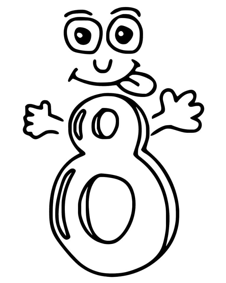 Desenho de Número 8 com Rosto para Colorir