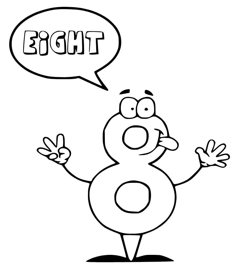 Desenho de Número 8 Engraçado para Colorir
