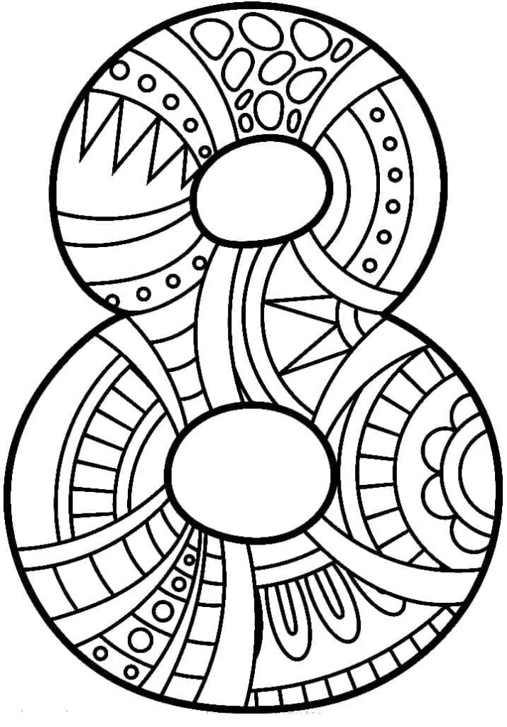 Desenho de Zentangle Número 8 para Colorir