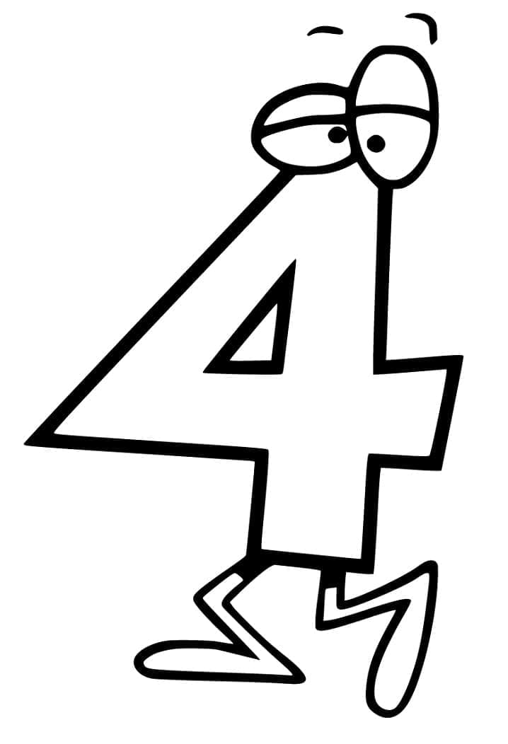 Desenho de Número 4 Animado para Colorir