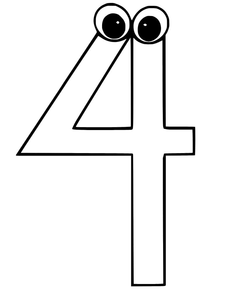 Desenho de Número 4 com Olhos para Colorir