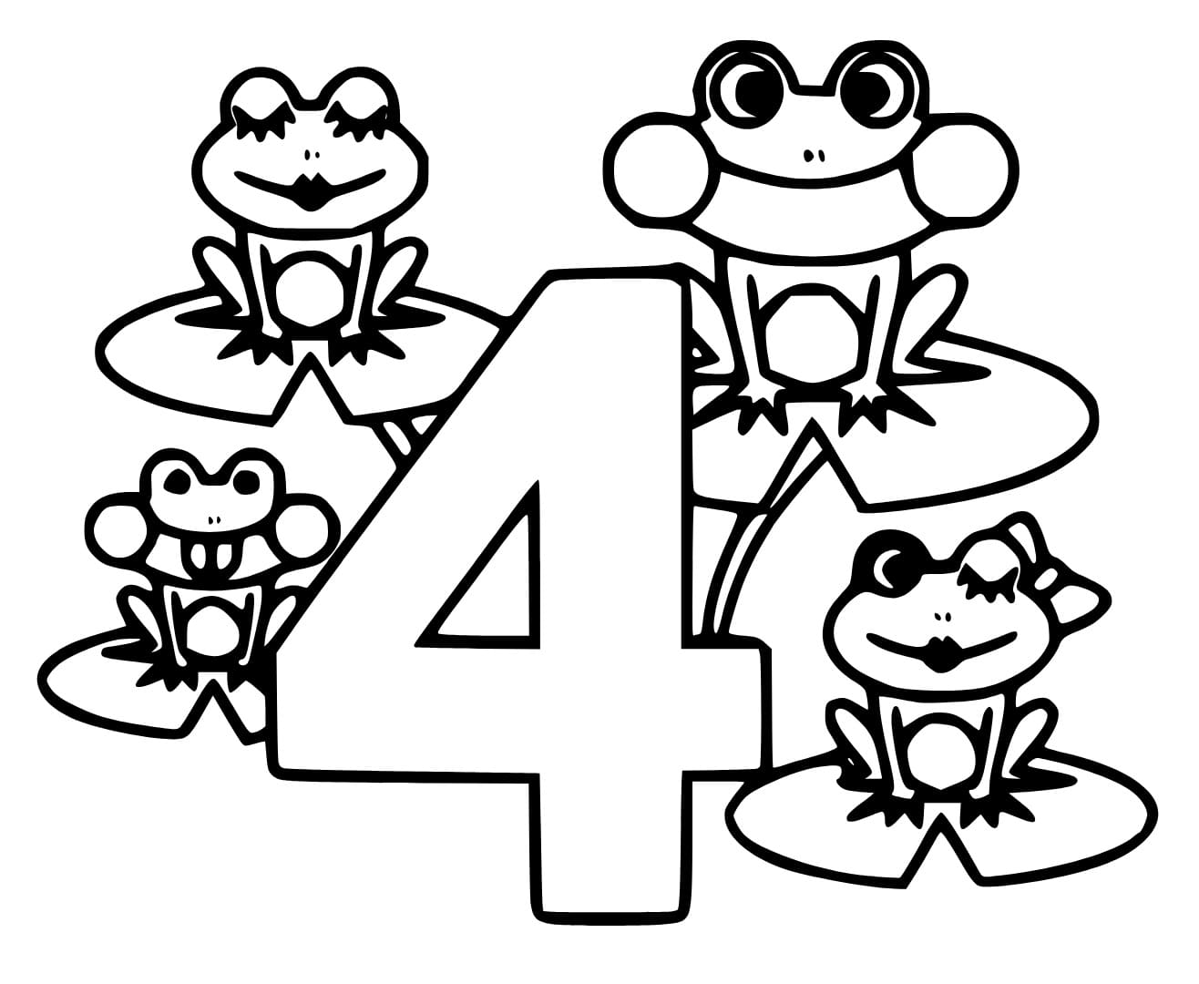 Desenho de Número 4 com Sapos para Colorir