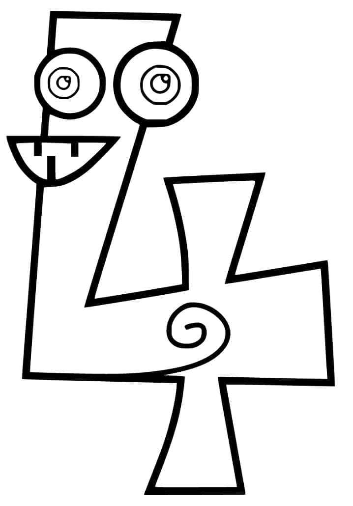 Desenho de Número 4 Engraçado para Colorir