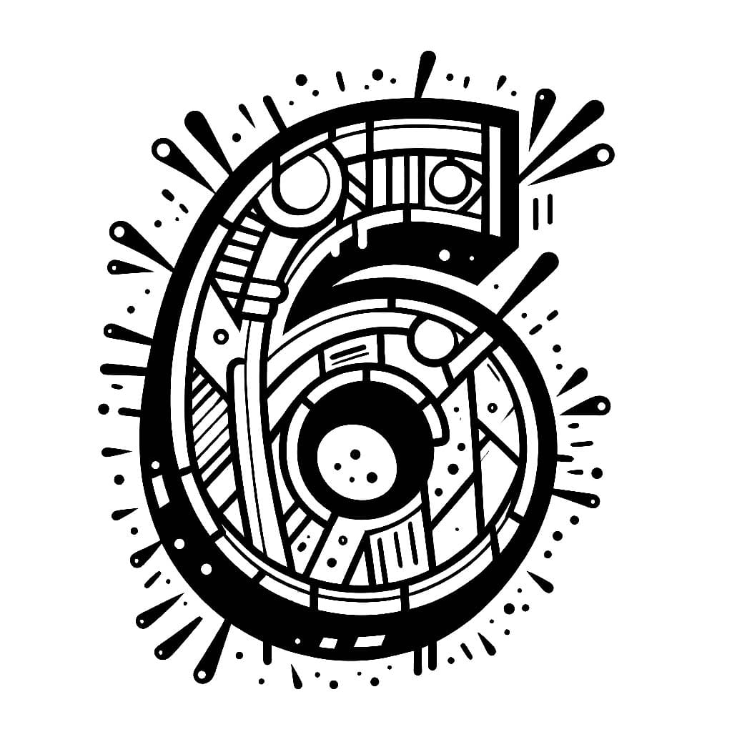 Desenho de Grafite Número 6 para Colorir