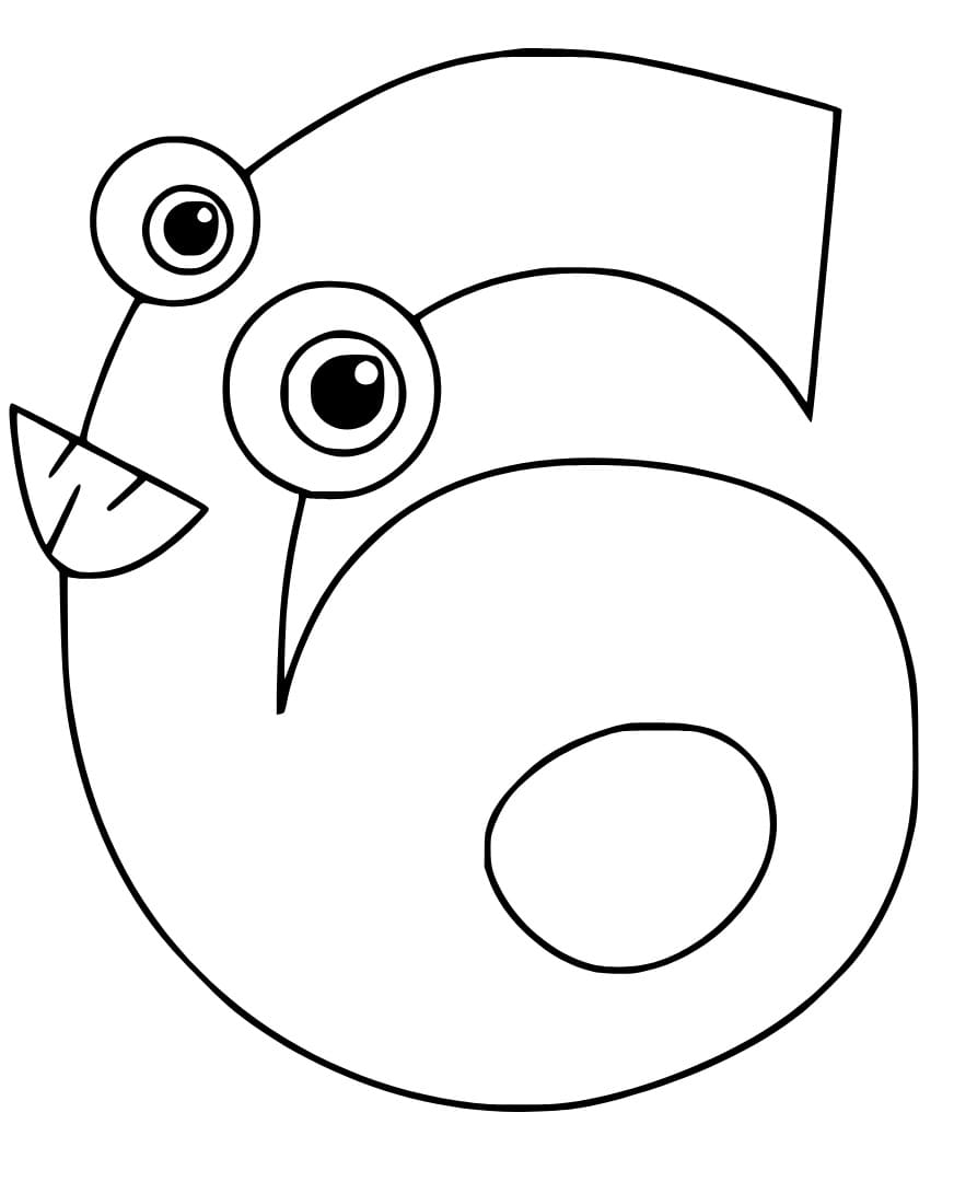 Desenho de Número 6 de Desenho Animado para Colorir