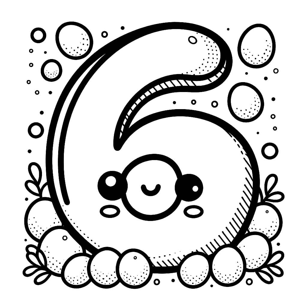 Desenho de Número 6 e Ovos para Colorir