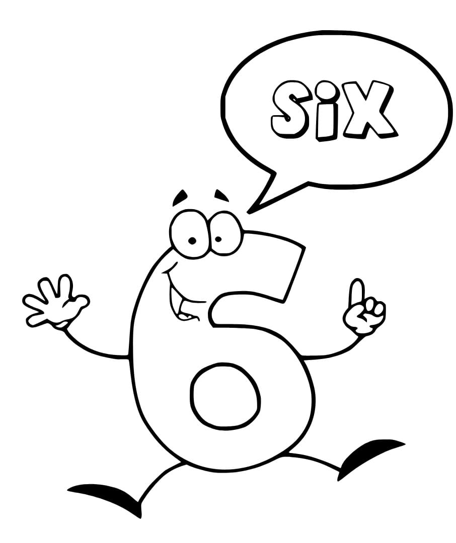 Desenho de Número 6 Engraçado para Colorir