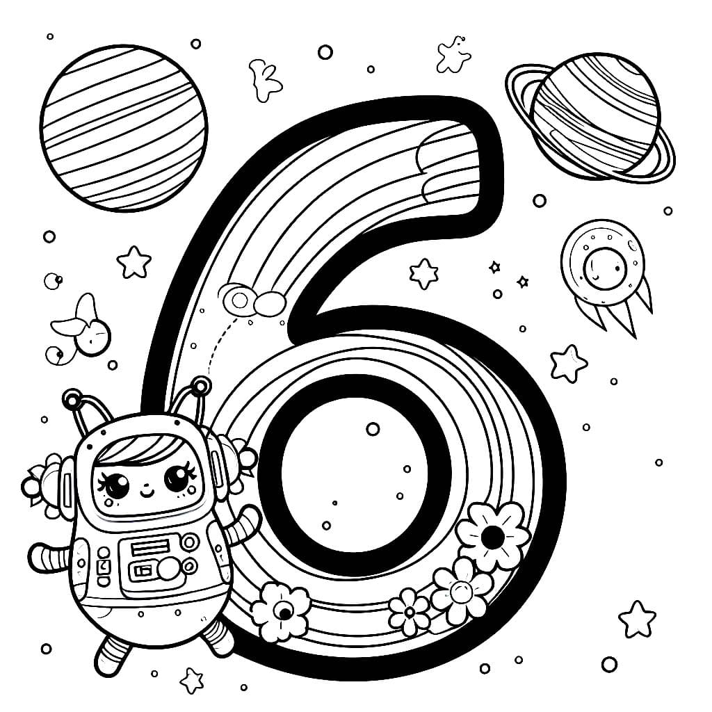 Desenho de Número 6 Espaço para Colorir