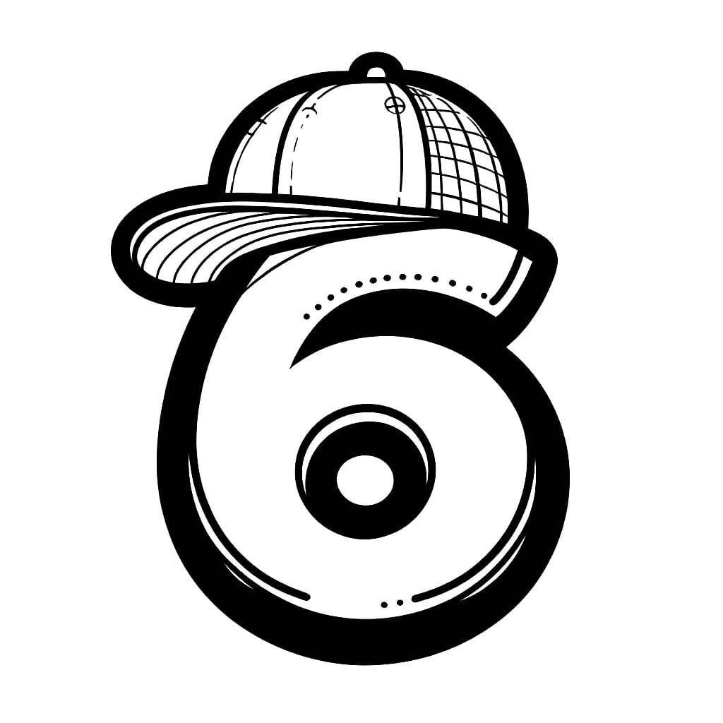 Desenho de o Número 6 Usá um Chapéu para Colorir