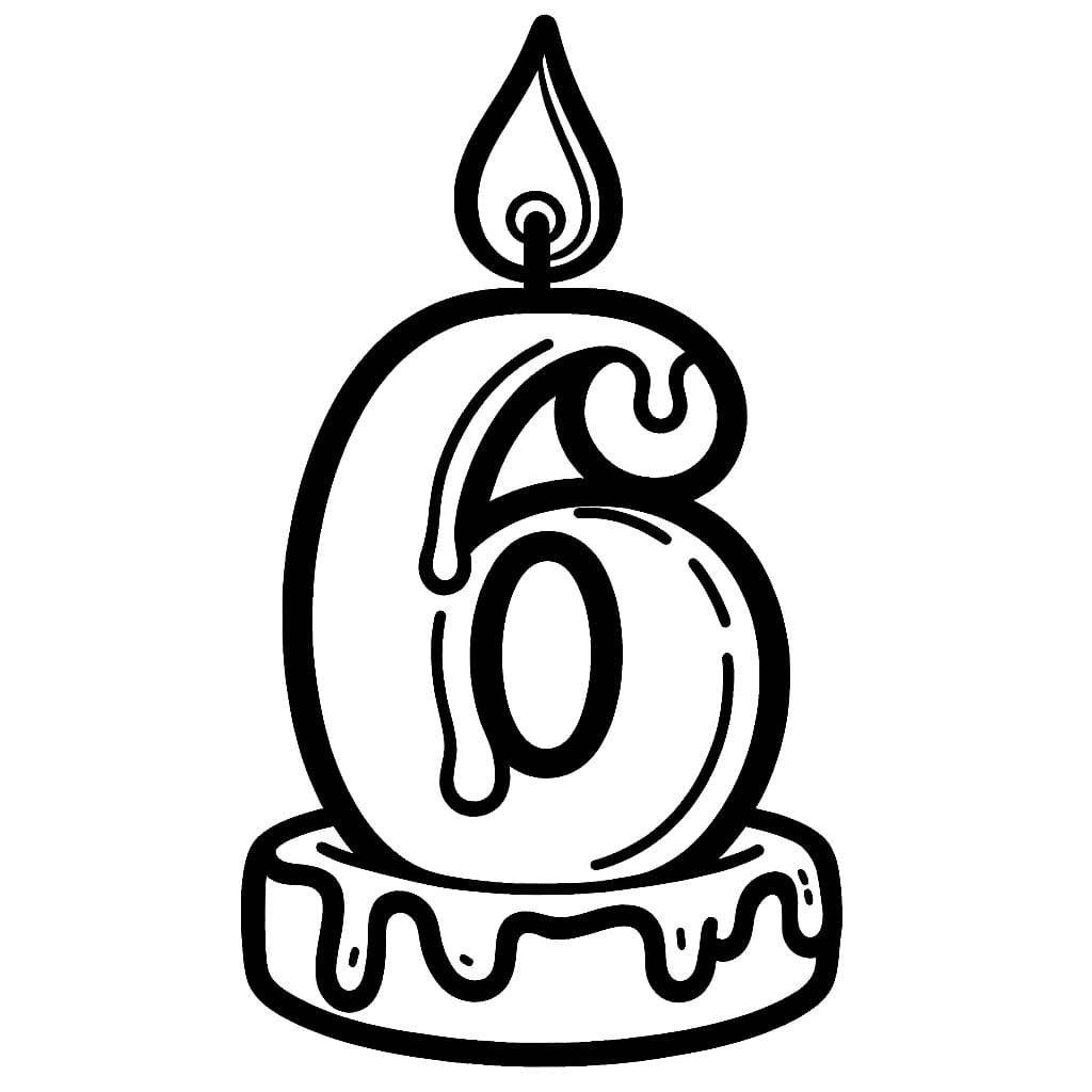Desenho de Vela Número 6 para Colorir