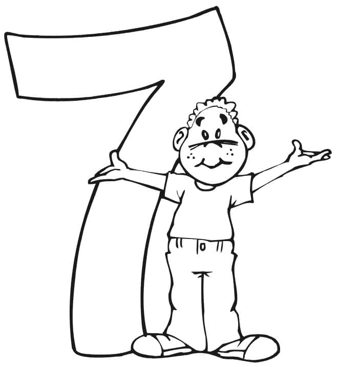 Desenho de Menino e Número 7 para Colorir