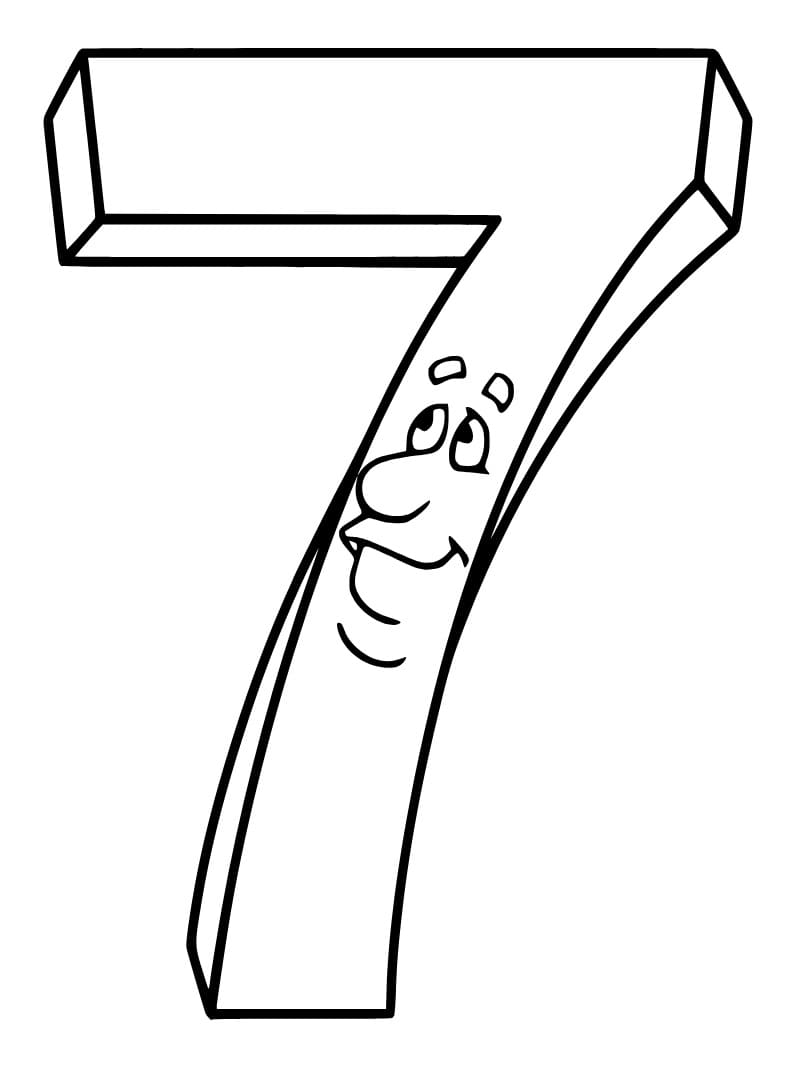 Desenho de Número 7 com Rosto para Colorir