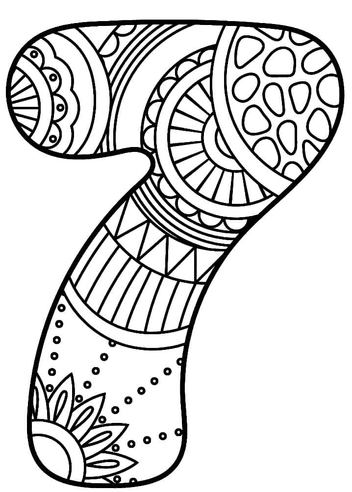 Desenho de Zentangle Número 7 para Colorir
