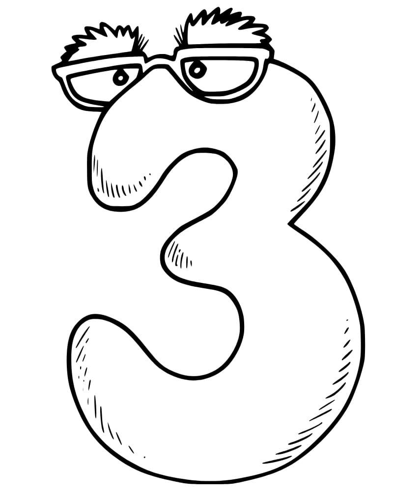 Desenho de Número 3 com Cara para Colorir