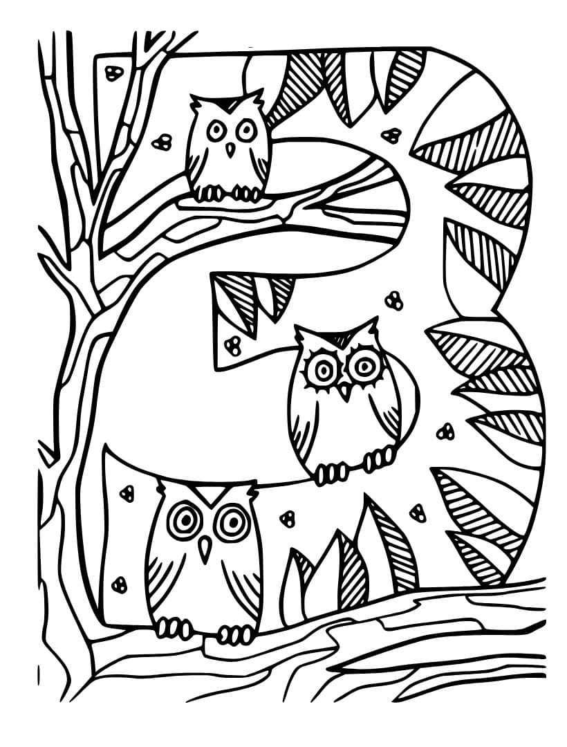 Desenho de Número 3 com Corujas para Colorir