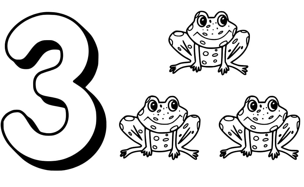 Desenho de Número 3 com Sapos para Colorir