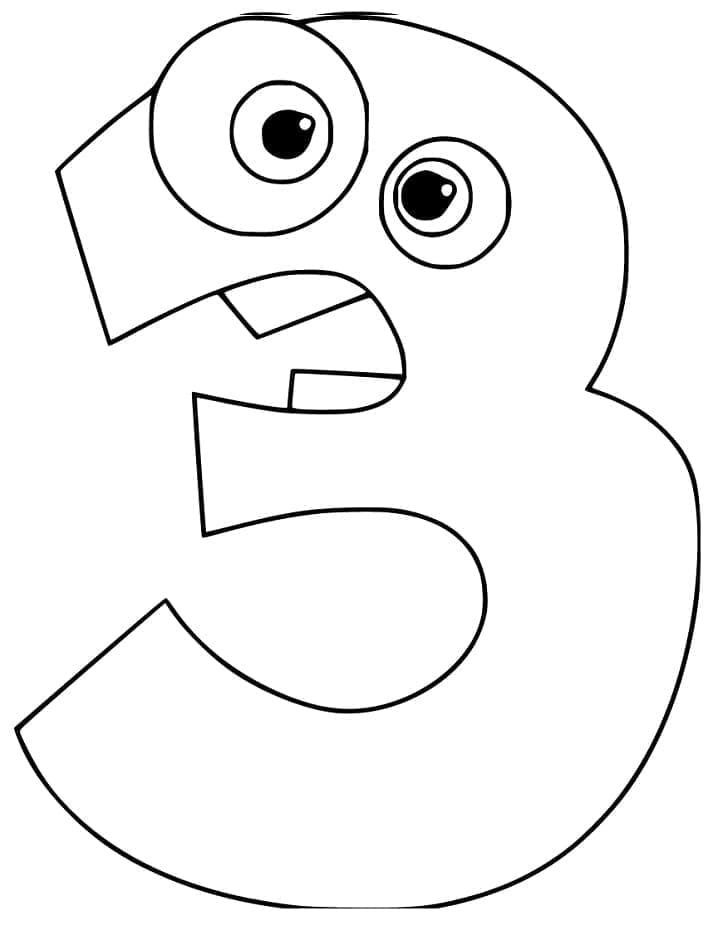Desenho de Número 3 Hilariante para Colorir