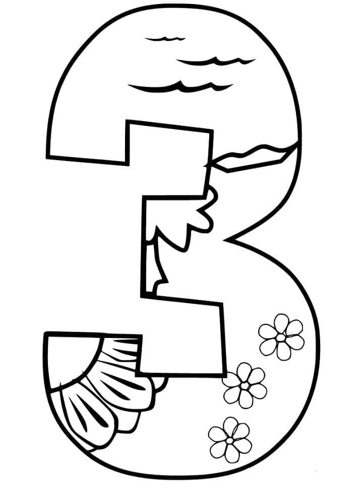 Desenho de Número 3 para Crianças para Colorir