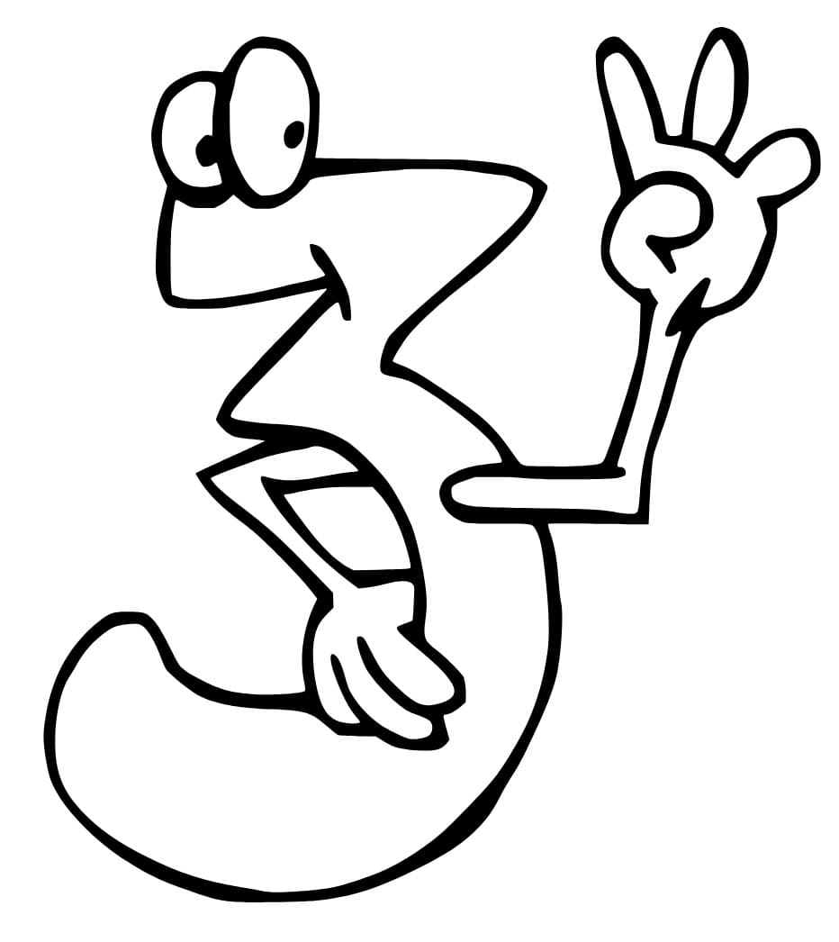Desenho de Número 3 Sorridente para Colorir
