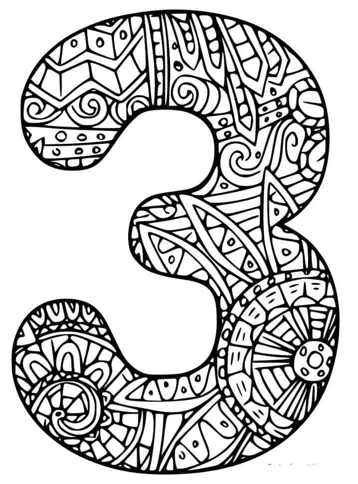 Desenho de Número 3 Zentangle para Colorir