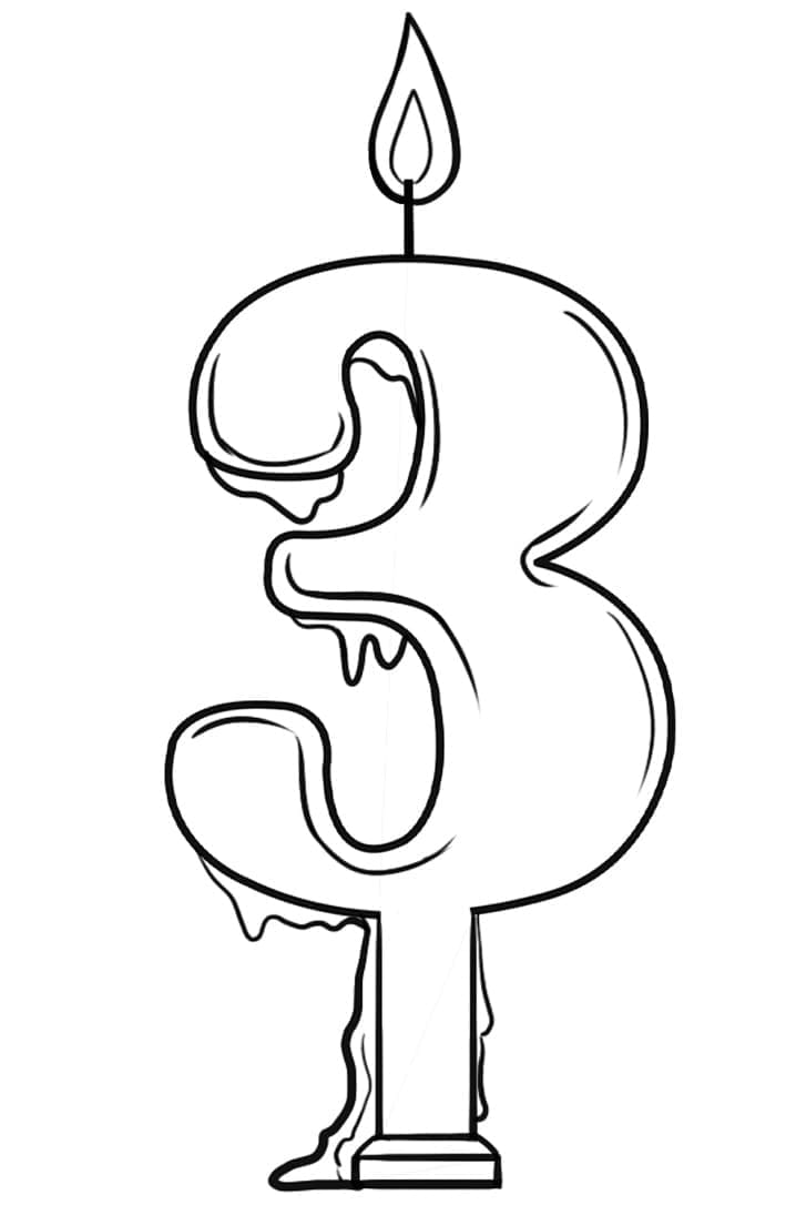 Desenho de Vela Número 3 para Colorir