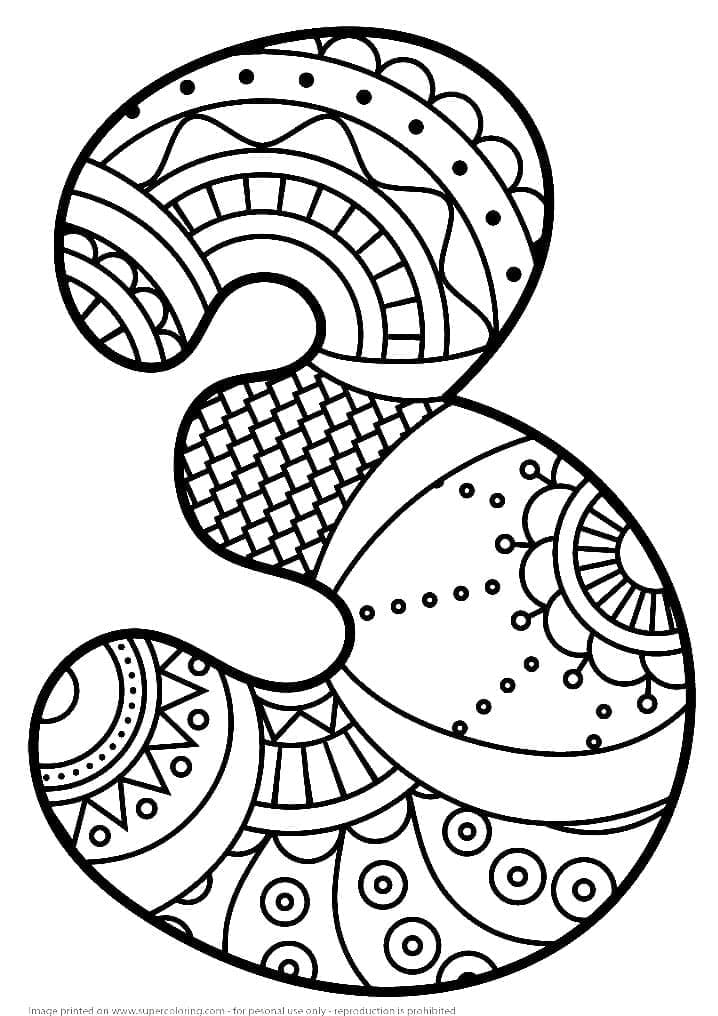 Desenho de Zentangle Número 3 para Colorir
