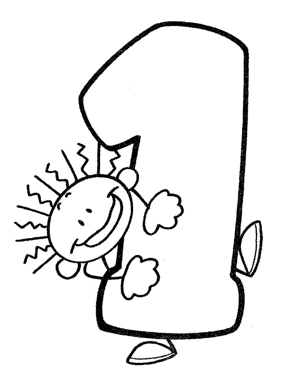 Desenho de Garotinho e Número 1 para Colorir