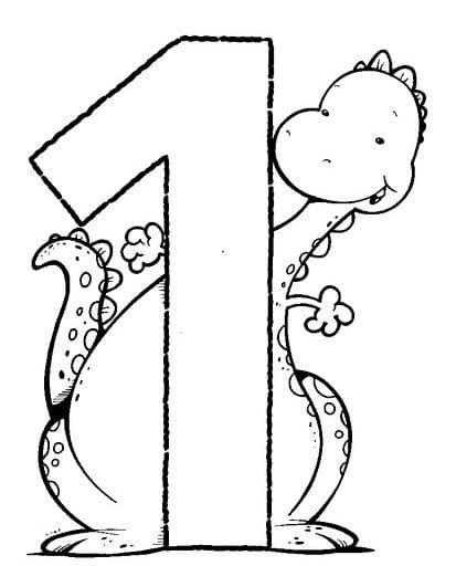 Desenho de Número 1 e Dinossauro para Colorir
