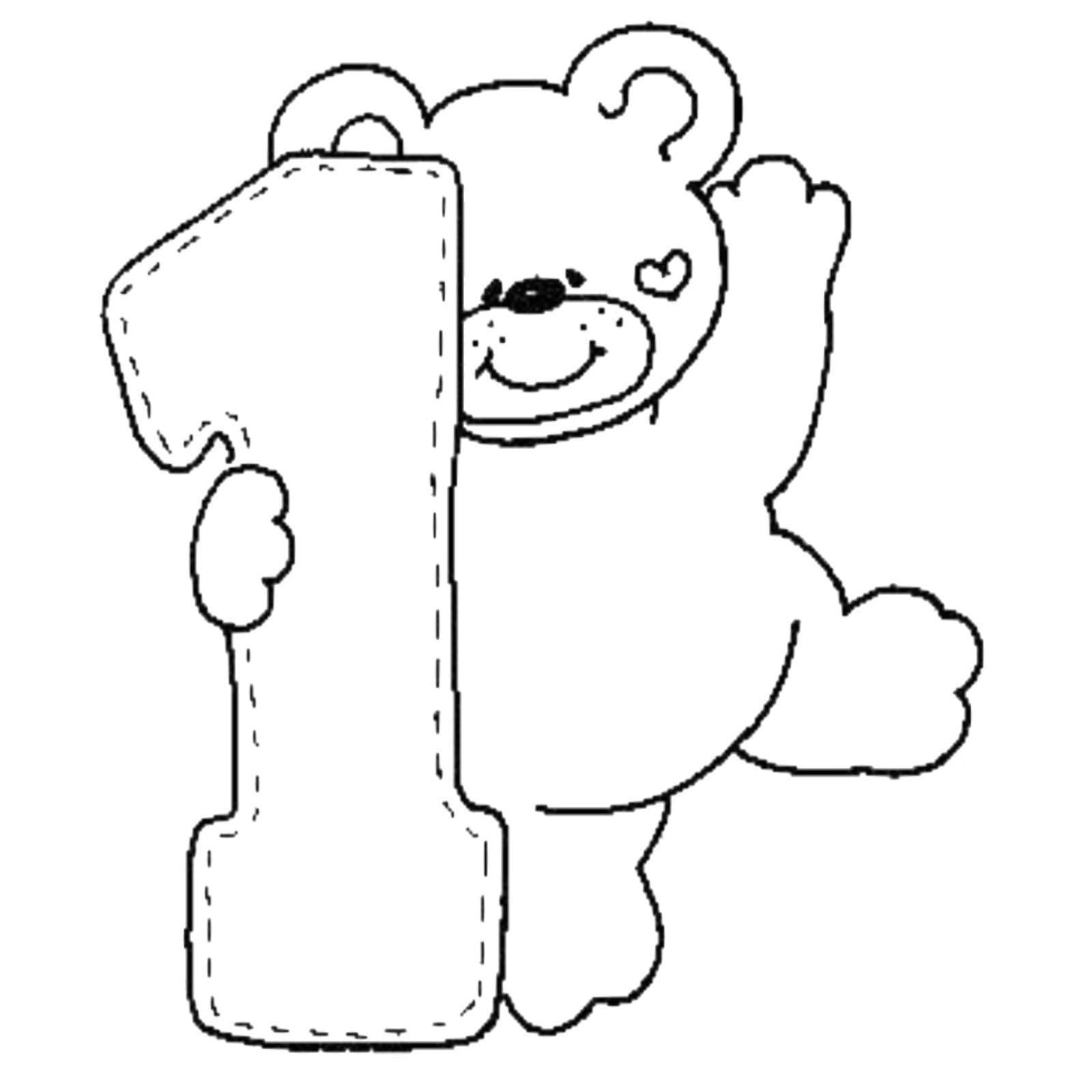 Desenho de Número 1 e Urso de Pelúcia para Colorir