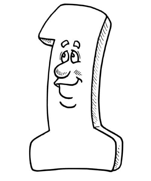 Desenho de Número 1 Sorrindo para Colorir