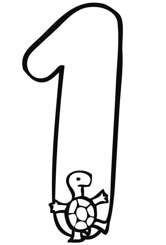 Desenho de Tartaruga e Número 1 para Colorir