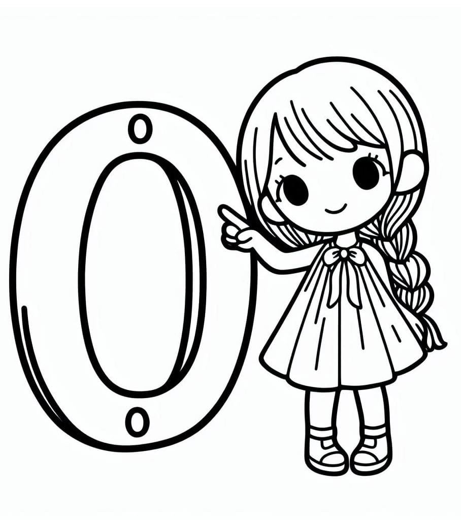 Desenho de Menina com Número 0 para Colorir