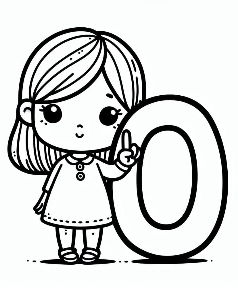 Desenho de Menina e Número 0 para Colorir