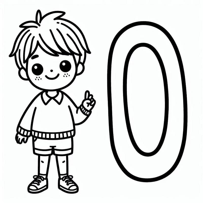 Desenho de Menino e Número 0 para Colorir