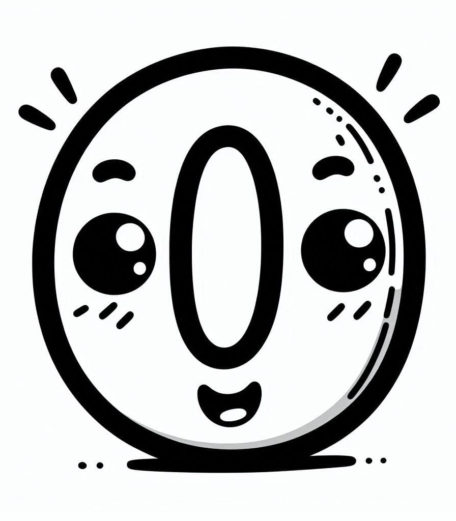 Desenho de Número 0 Kawaii para Colorir
