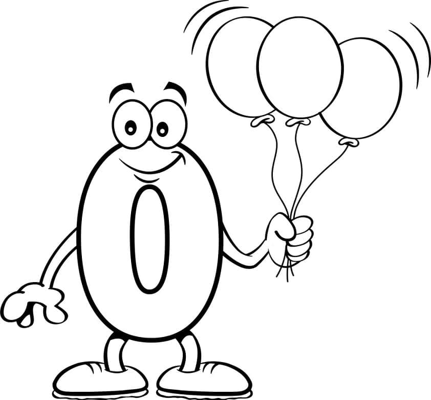 Desenho de Número 0 com Balões para Colorir