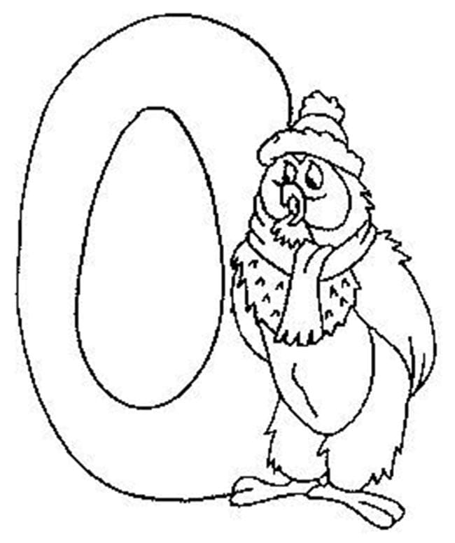 Desenho de Número 0 e Coruja para Colorir