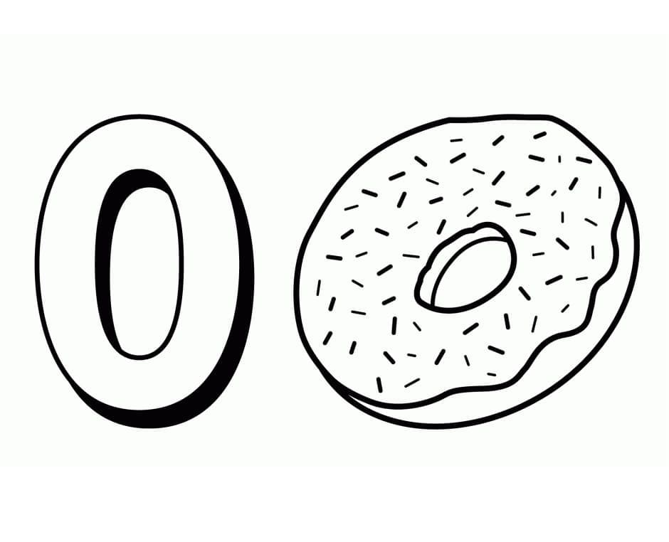 Desenho de Número 0 e Rosquinha para Colorir
