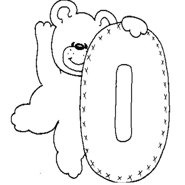 Desenho de Número 0 e Ursinho para Colorir