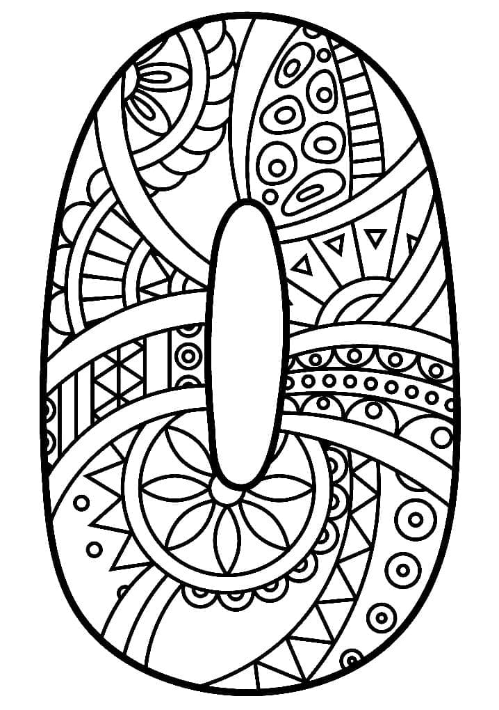 Desenho de Número 0 Zentangle para Colorir